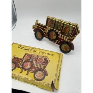 Vintage Antique Car Photo Frame 6 Opening Gold Tone Hong Kong w/ Original Box
